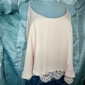 ShineStar Pink Spaghetti Strap Crop Top Shirt Lace Underlay Cami ~ X-Large